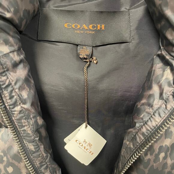 NWT Coach Down Filled Animal Print Brown Black Puffer Vest Womens XL - Picture 4 of 8